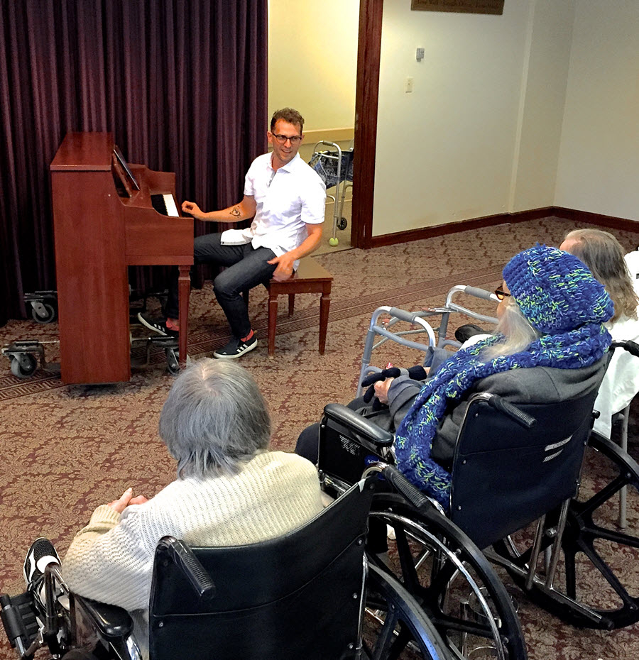 “It’s not about hitting the right notes,” says volunteer performer Matt Griffo. “It’s about connecting with them.”