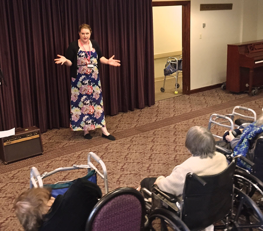 Krista Atkinson has been the host of the all-volunteer variety show at Chicago Methodist Senior Services. “It’s such a passion.”