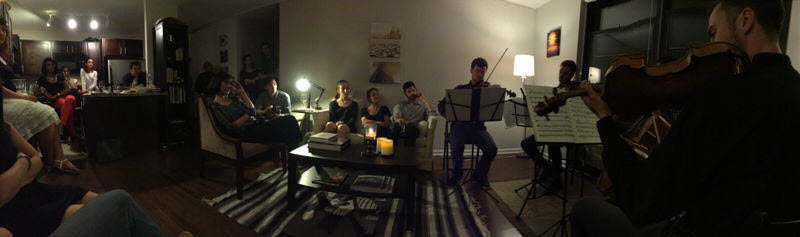 More than 20 guests packed into a Lakeview apartment for a recent GroupMuse performance.