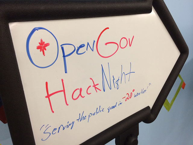 A sign points the way to Chi Hack Night